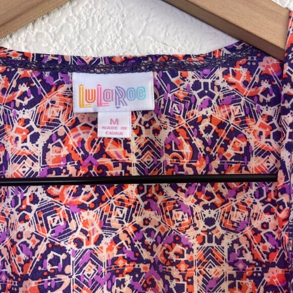LuLaRoe Joy Vest Medium Longline Sleeveless Orange Purple Beige Lightweight Laye - Picture 5 of 8